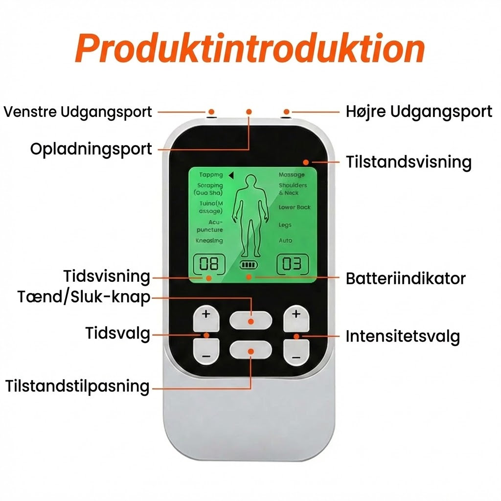 Bærbar to-kanals TENS-muskelstimulator
