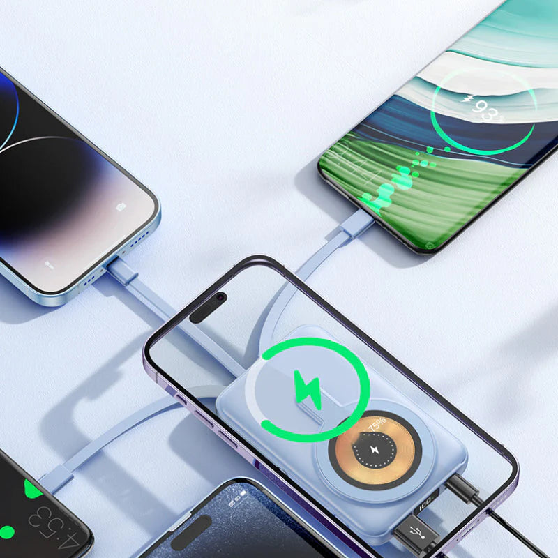 Magnetisk trådløs powerbank 10000 mAh hurtigoplader med mobilholder