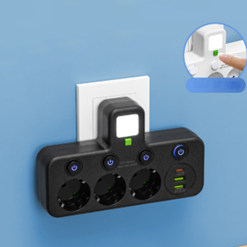 Pladsbesparende stikdåse med lys og USB
