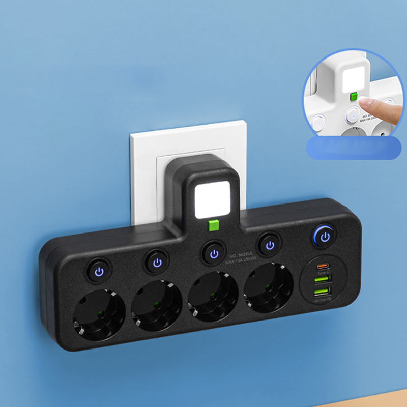 Pladsbesparende stikdåse med lys og USB