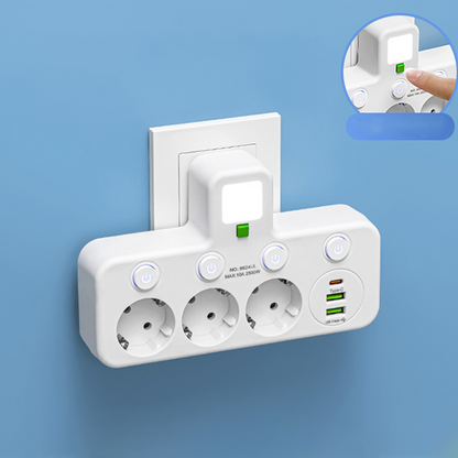 Pladsbesparende stikdåse med lys og USB