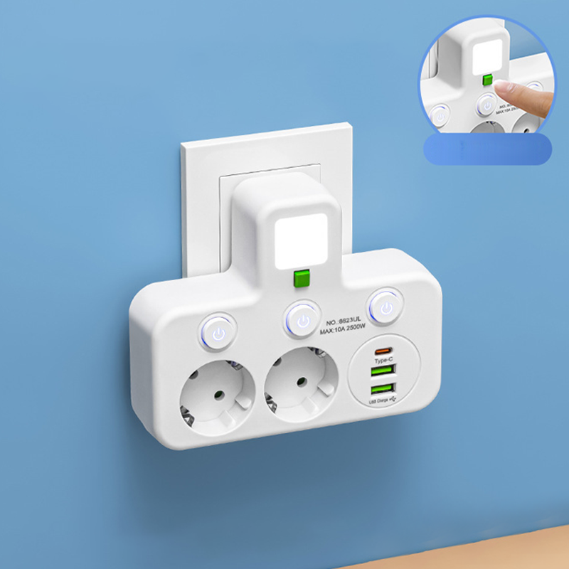 Pladsbesparende stikdåse med lys og USB