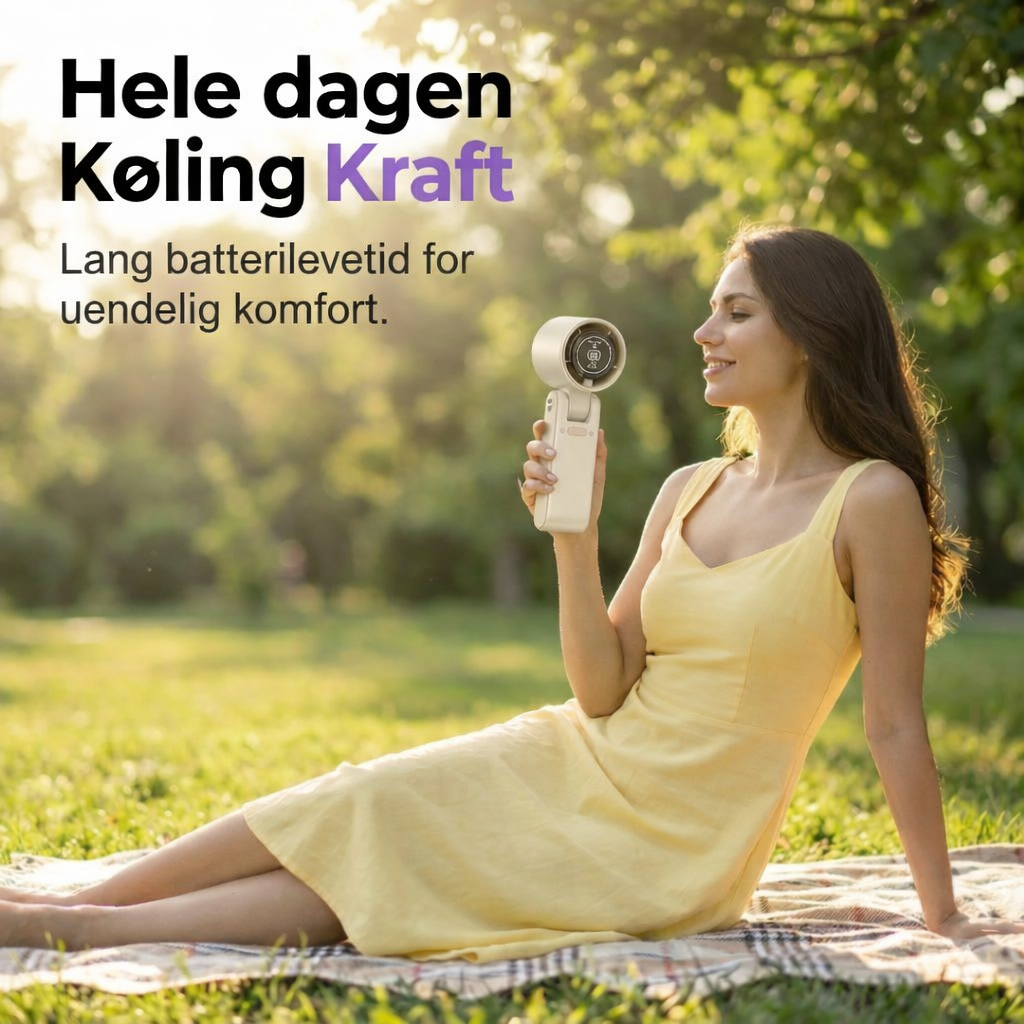 Bærbar håndventilator med digitalt LED-display