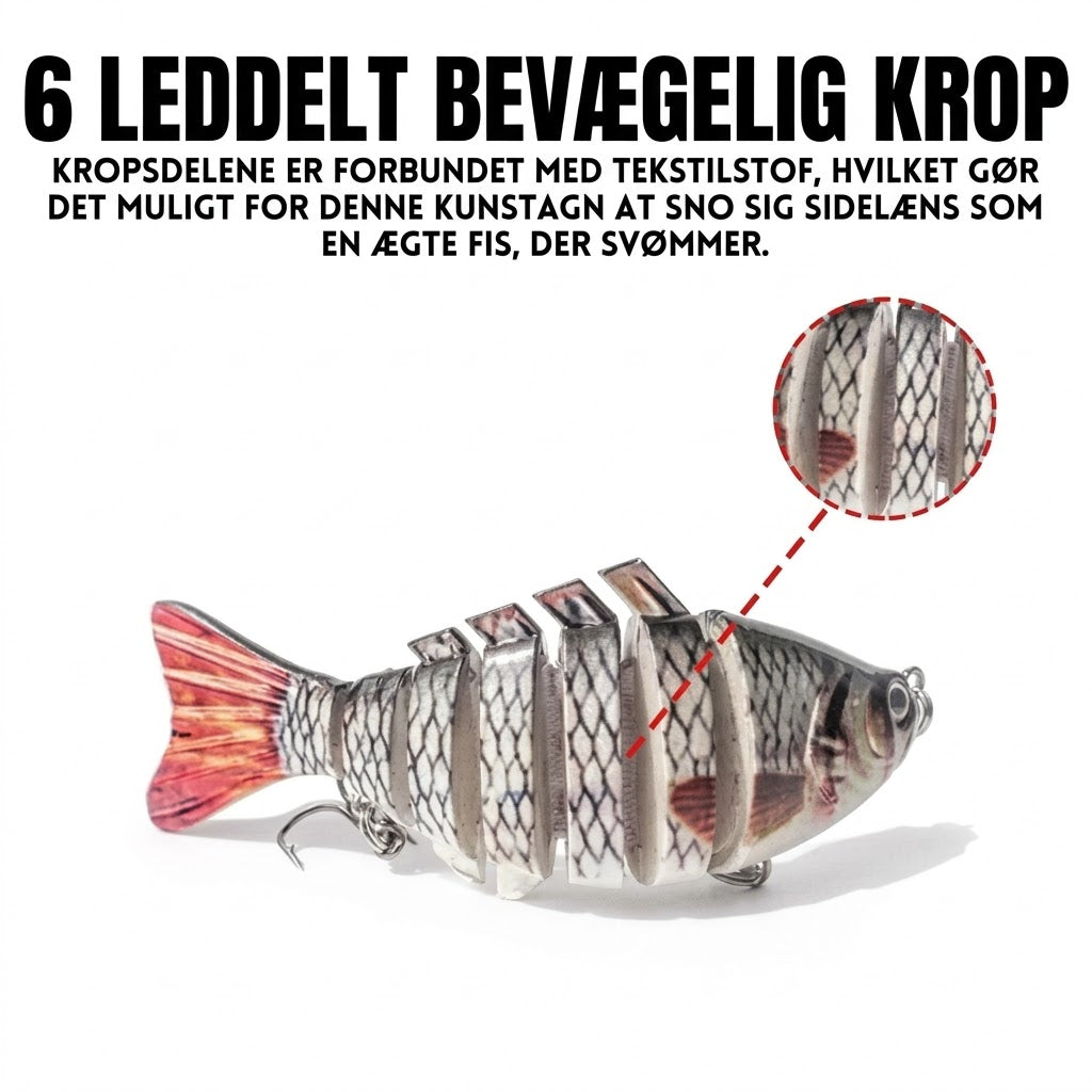 Multi-segmenteret bionisk svømmende fiskeagn