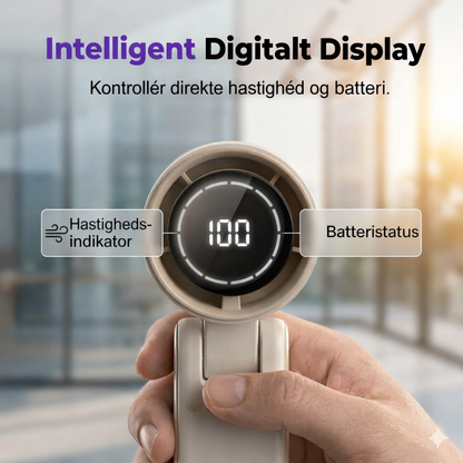 Bærbar håndventilator med digitalt LED-display