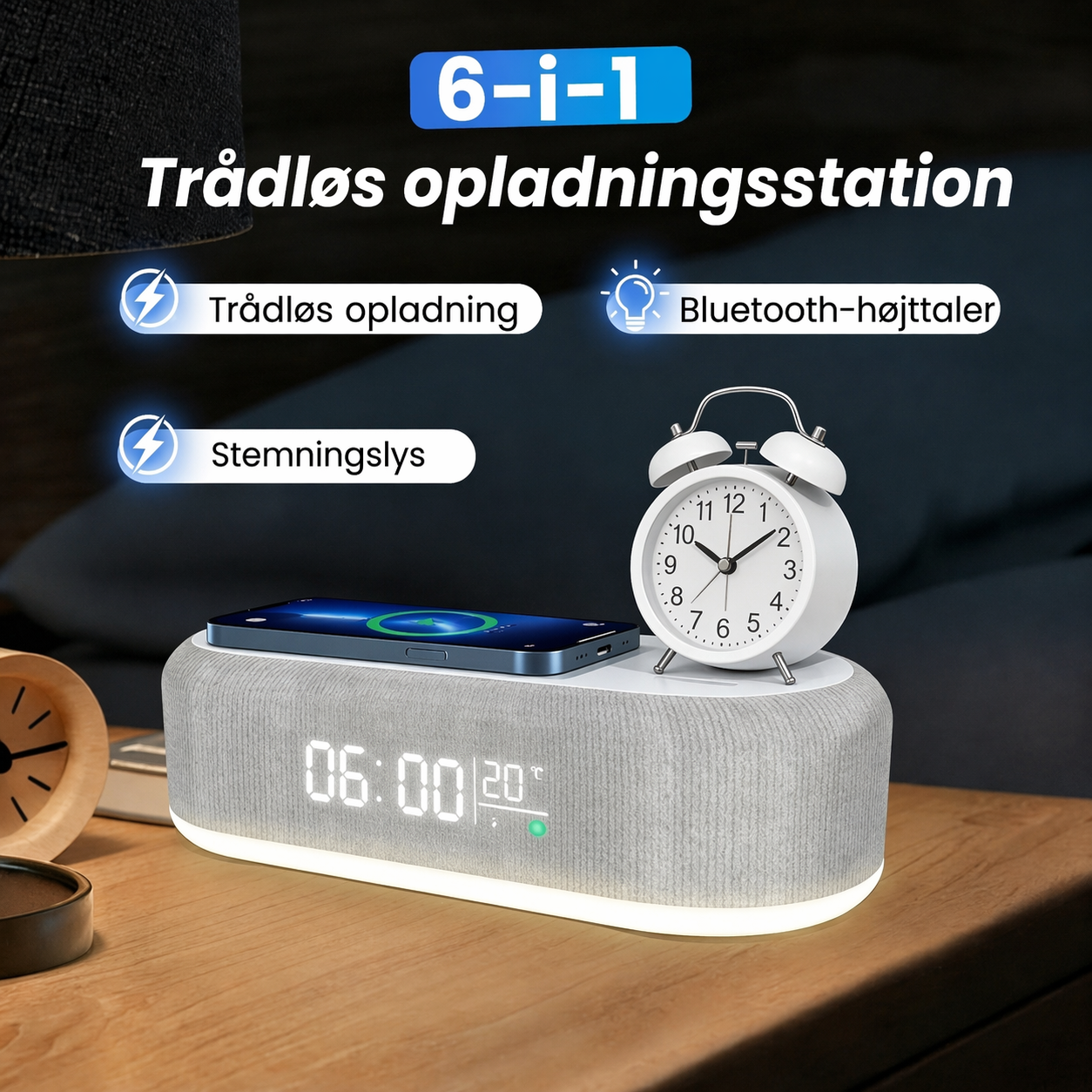 Alt-i-én 6-i-1 trådløs 15 W ladestation