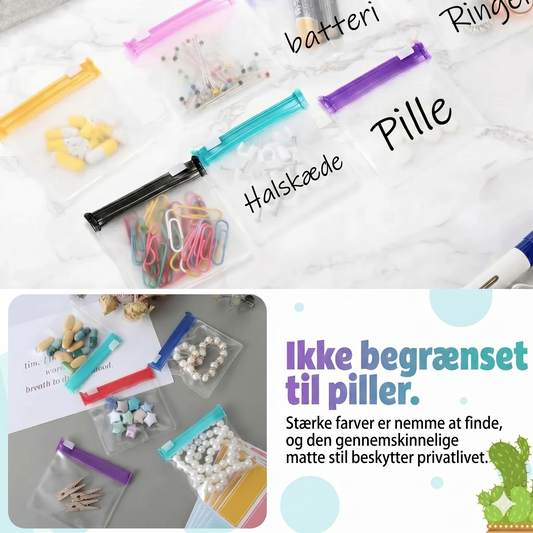 Sæt med 7 gennemsigtige pilleposer med glidelås – lufttæt