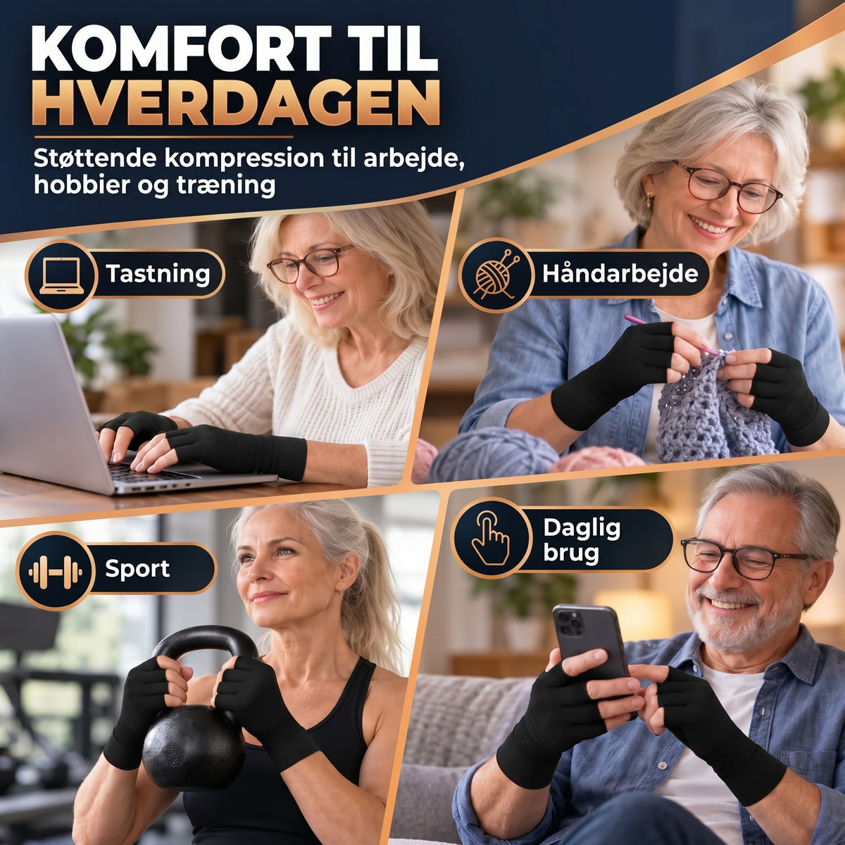 Kompressionshandsker med kobber 1 par