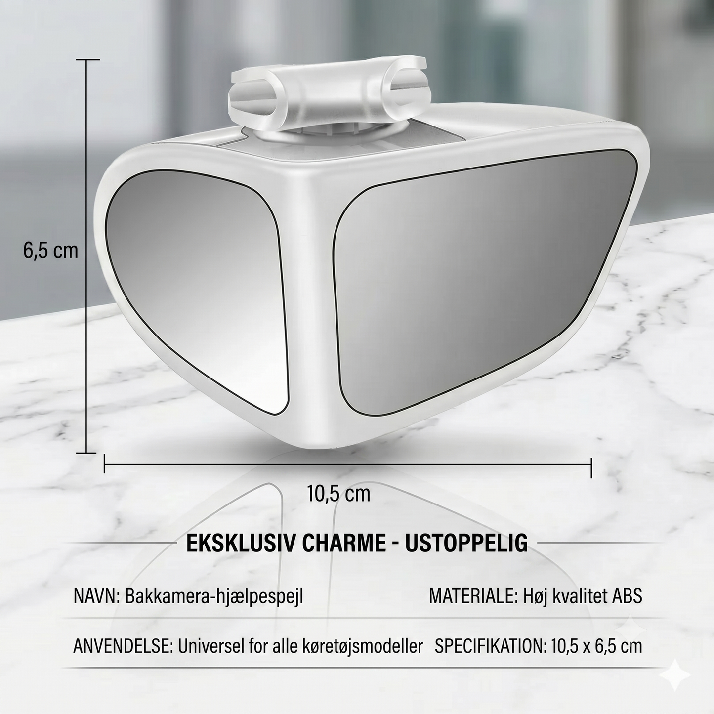Spejl med dobbeltlinse og 360° justerbart blindvinkelsyn