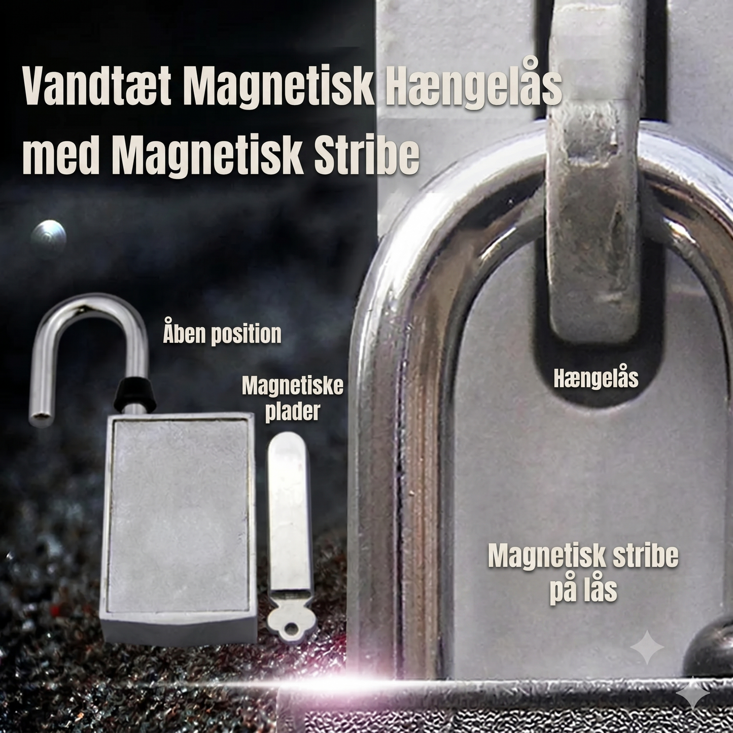 Vandtæt magnetisk hængelås med magnetstribe