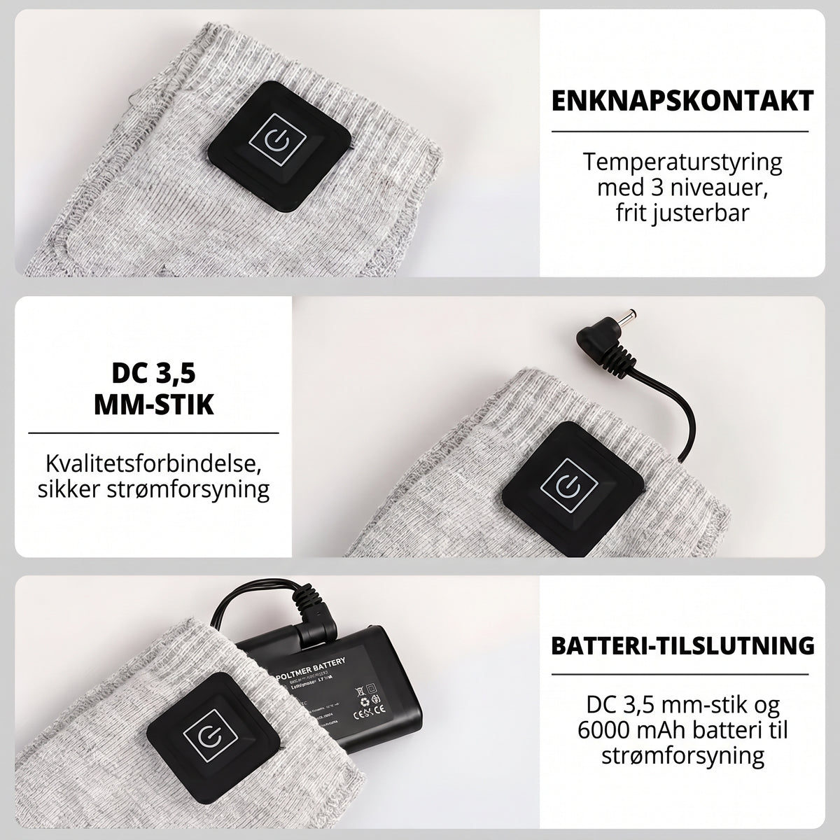 Vandafvisende elektrisk opvarmede vintersokker