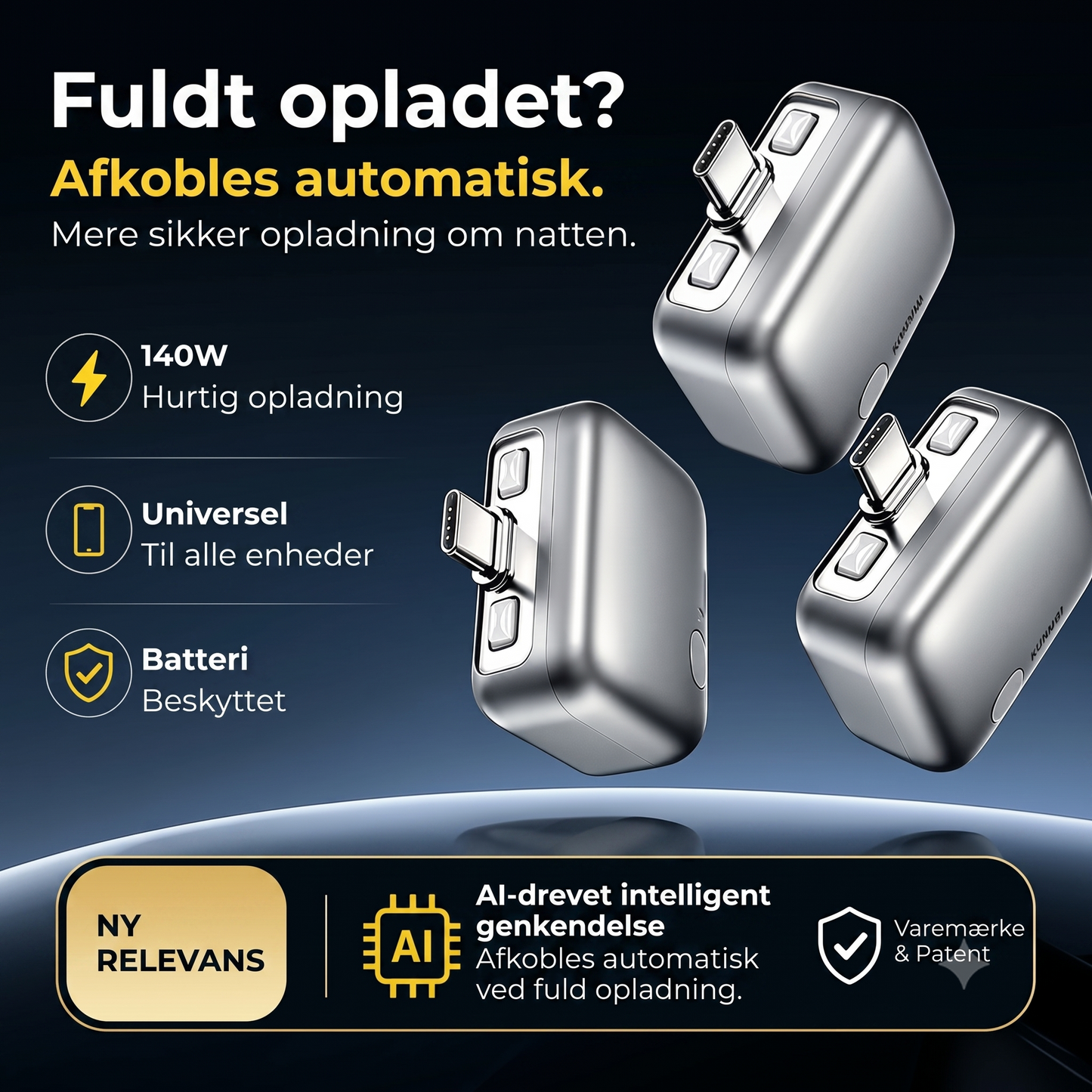 Opladerblok med automatisk slukning og overopladningsbeskyttelse