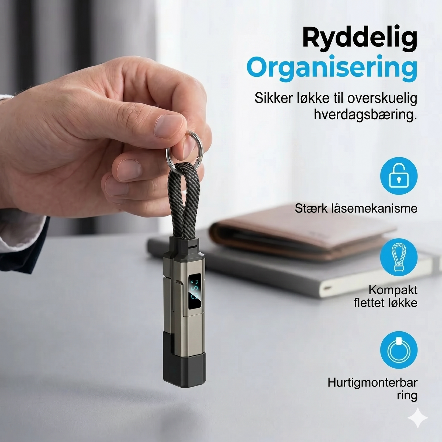 4-i-1 digitalt display nøglering opladerkabel