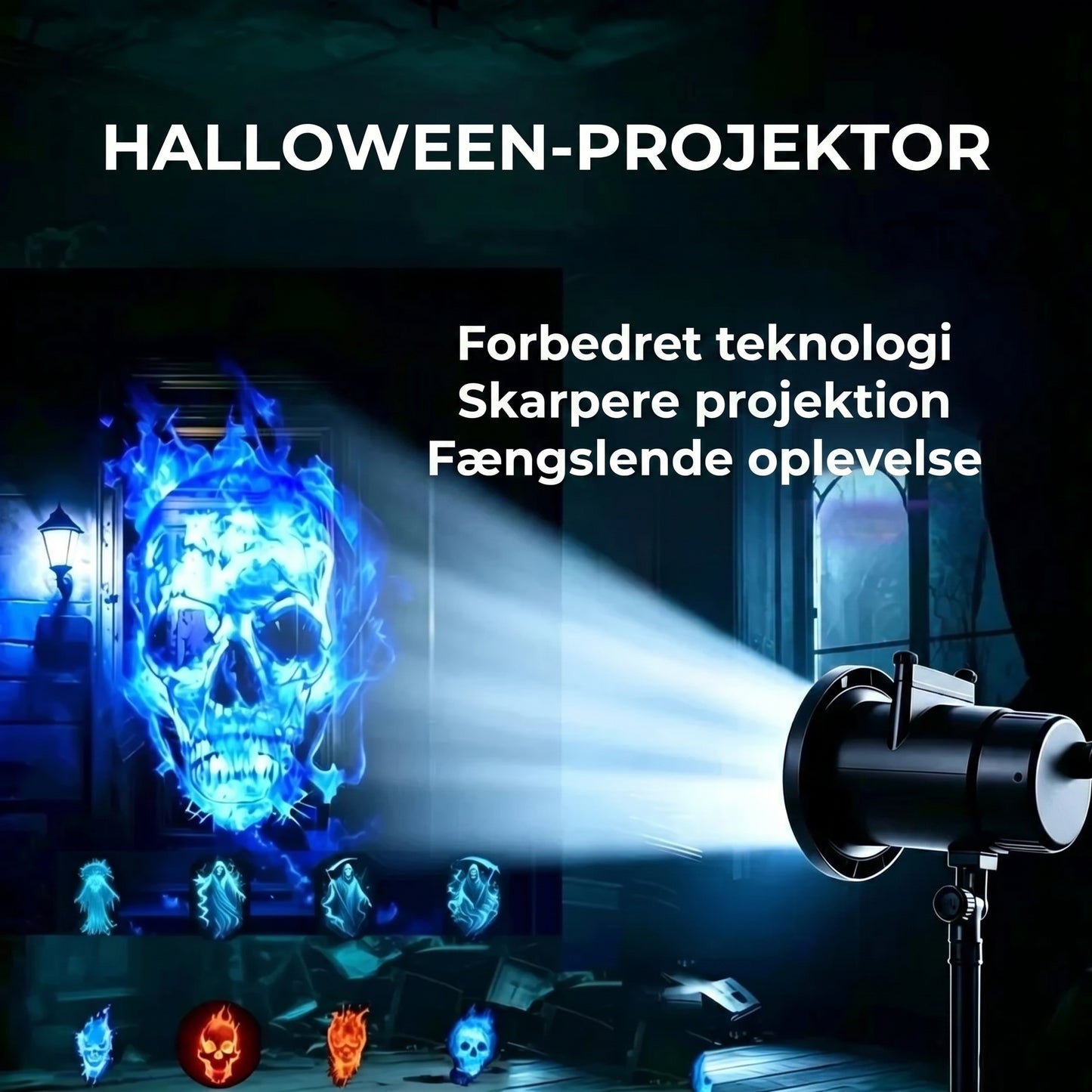 Halloween projektør med 10 HD-projektionsmønstre