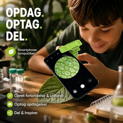 Bærbart pædagogisk mikroskop med telefonholder til børn