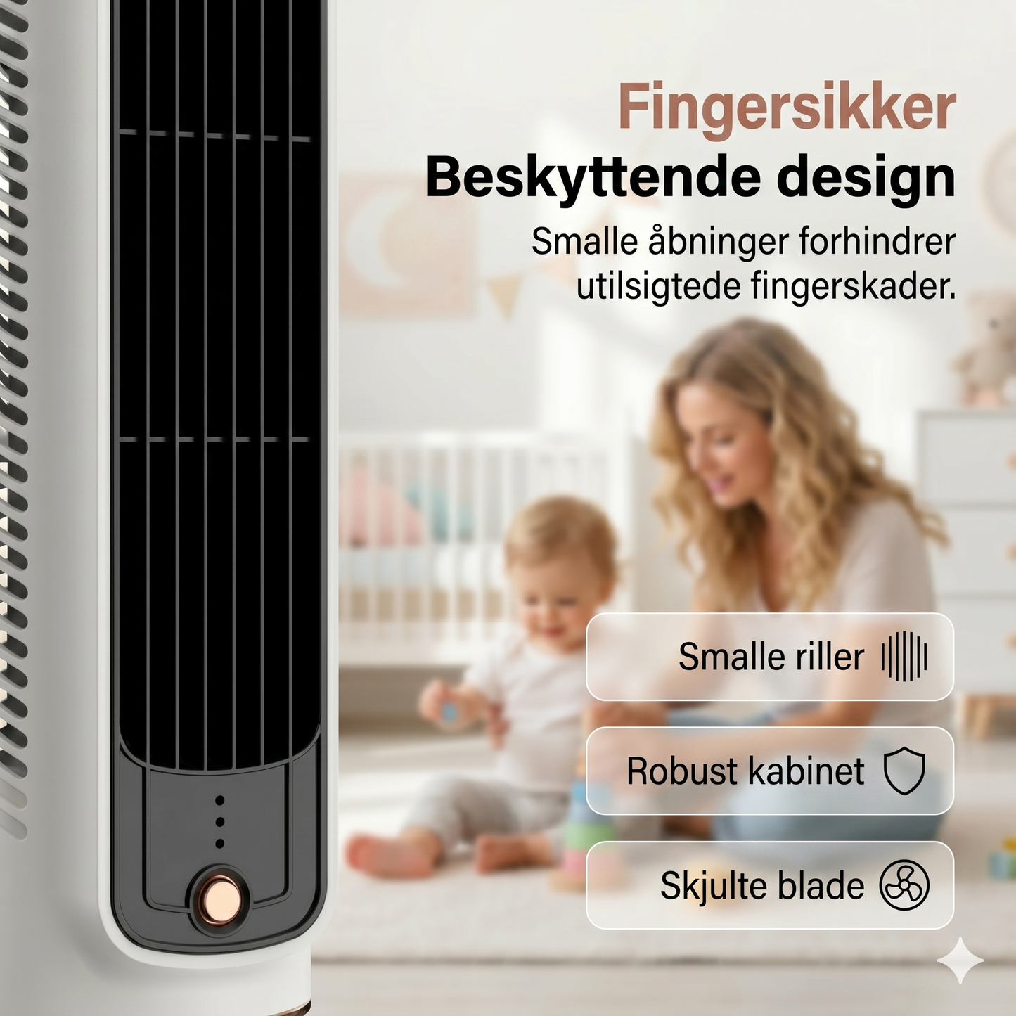 Bærbar USB-tårnventilator med 3 hastigheder