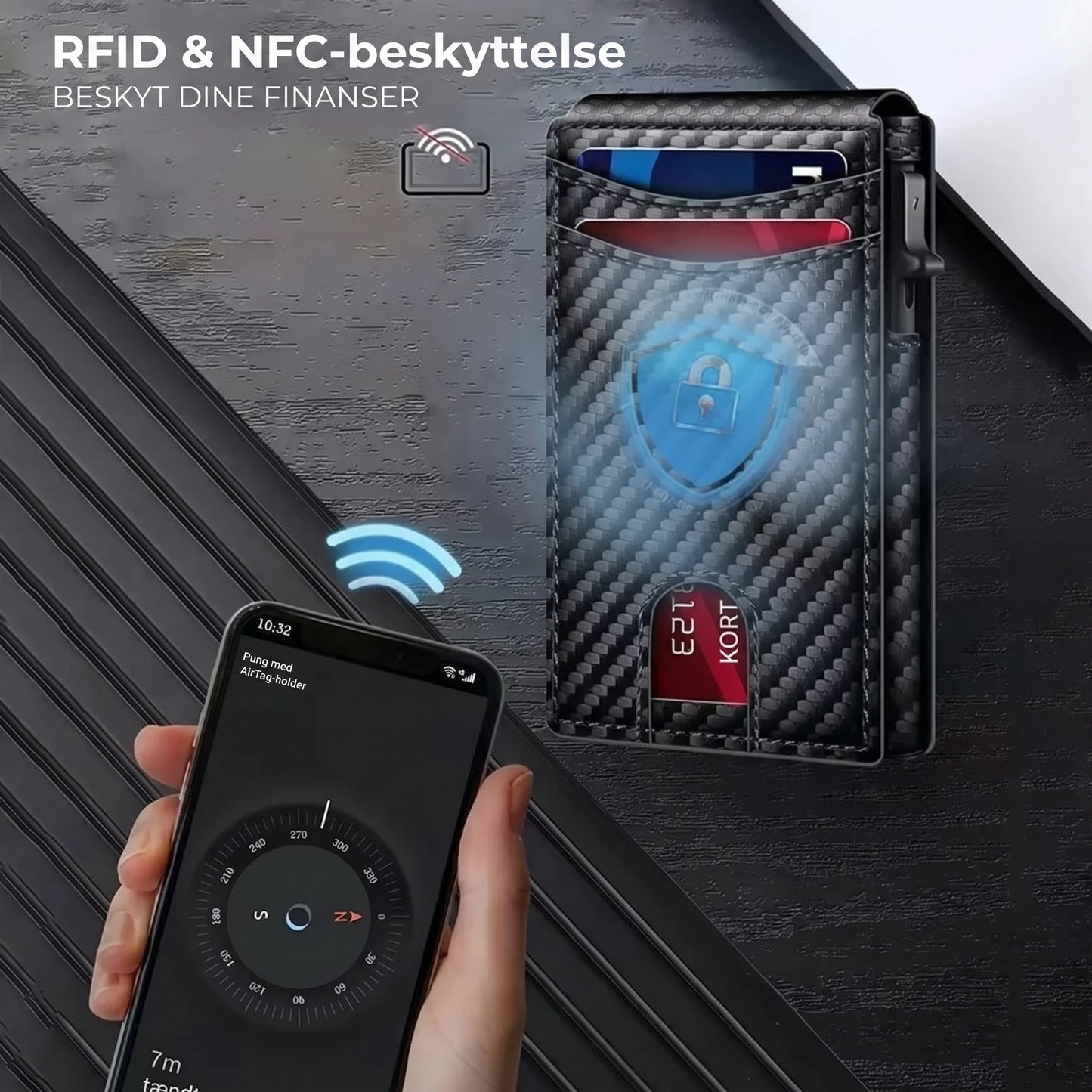 RFID herrepung med pop-up kortholder