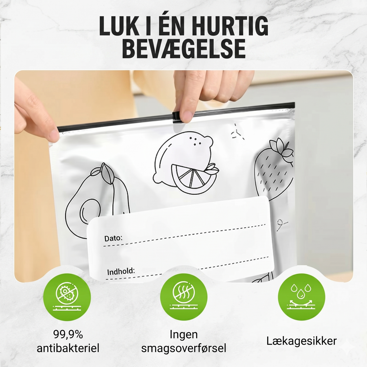 Genanvendelige alu-folie friskhedsposer med sikkerhedslukning – 10 stk. pr. sæt