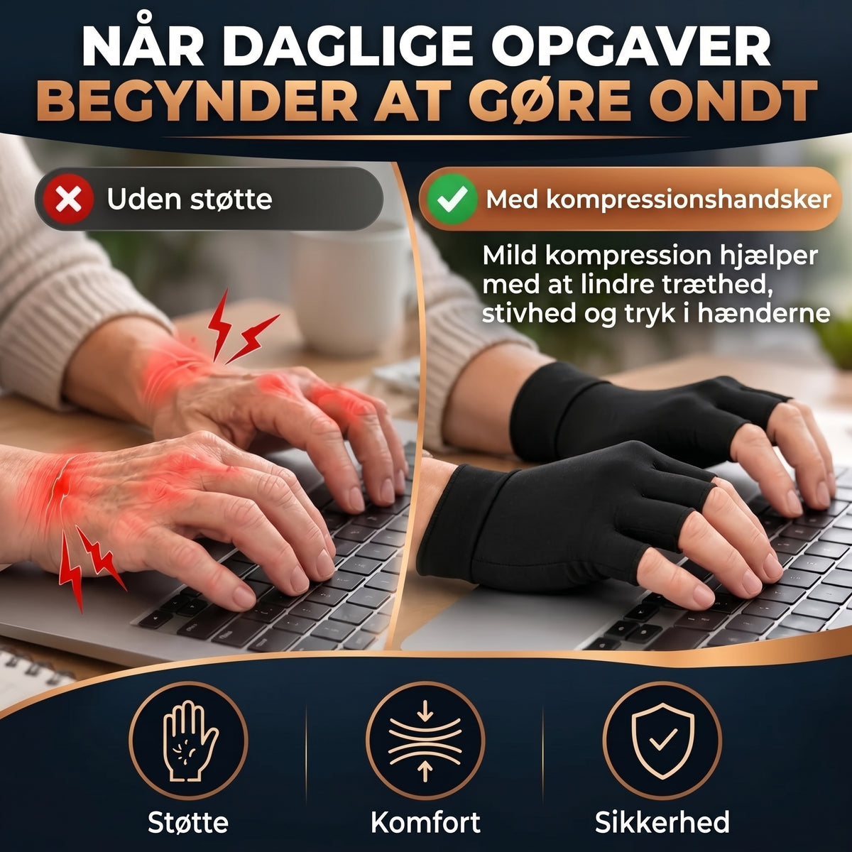 Kompressionshandsker med kobber 1 par