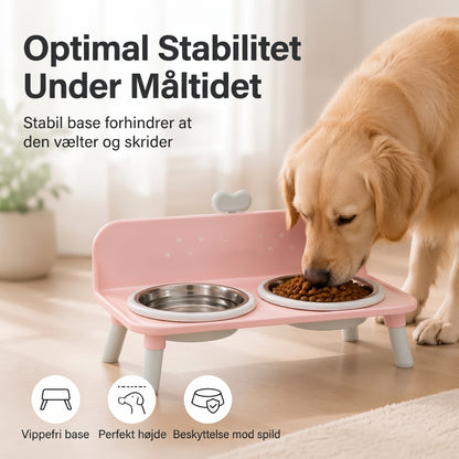 Hævet dobbelt foderskål til katte og hunde med skåle i rustfrit stål