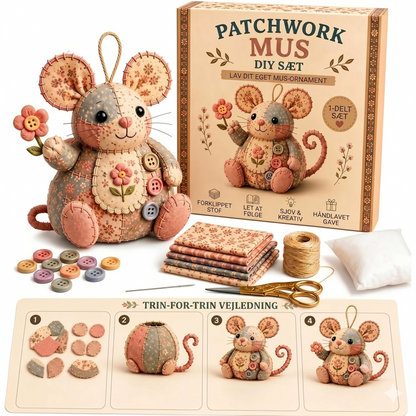 Komplet DIY-sæt til en patchwork-mus - Inklusive alle materialer