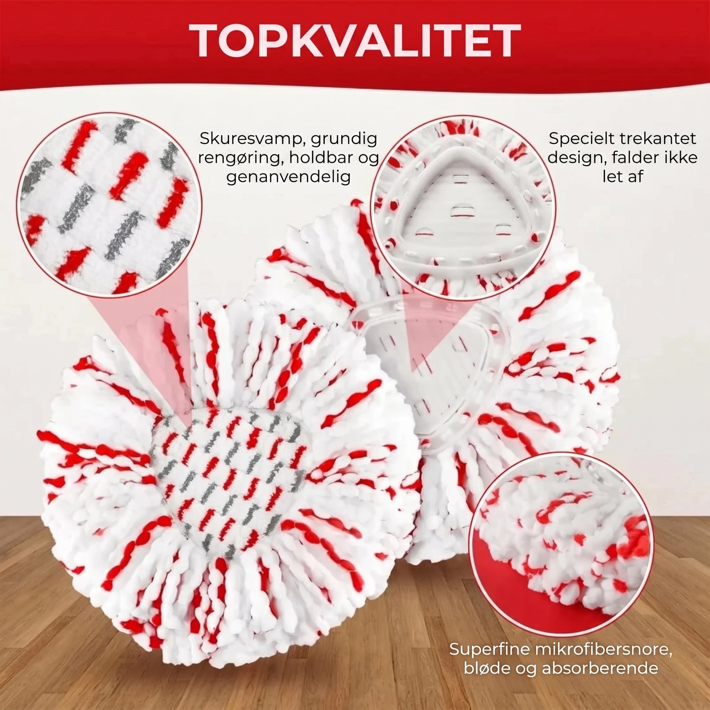Tretekstureret mikrofiber-moppehoved
