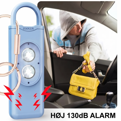 Genopladelig personlig alarm med lommelygte og 130 dB sirene
