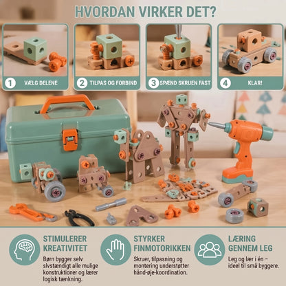 144-delt værktøjssæt til børn med boremaskine