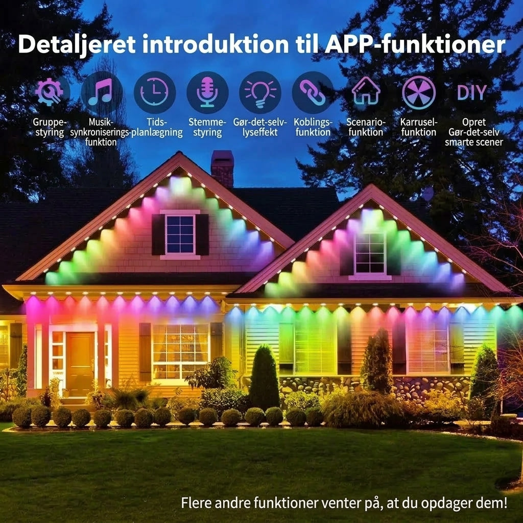Smart RGB-lyskæde til udendørs brug med appstyring