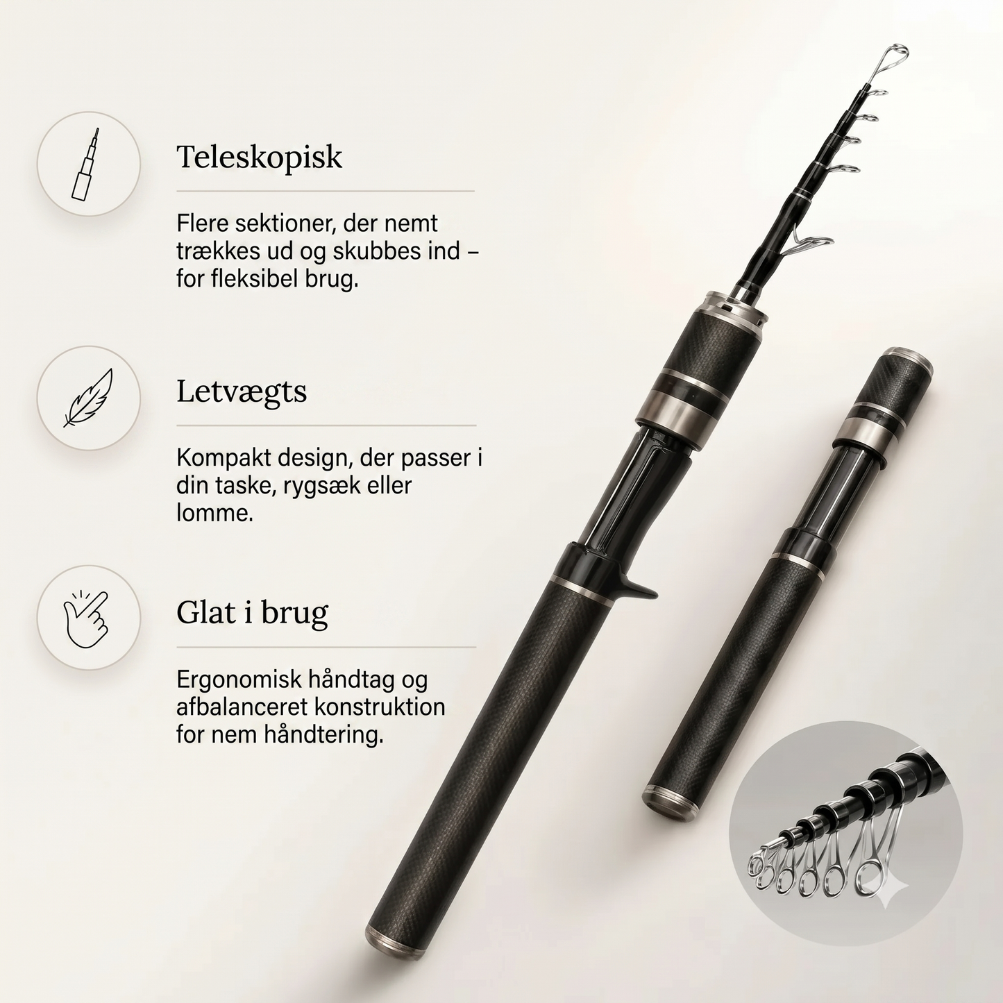 Carbon PocketRod teleskopfiskestang af kulfiber 180 cm