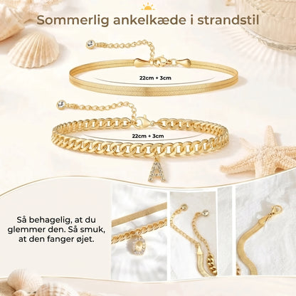 Gyldne ankelkæder med initial sæt med 2 stk.