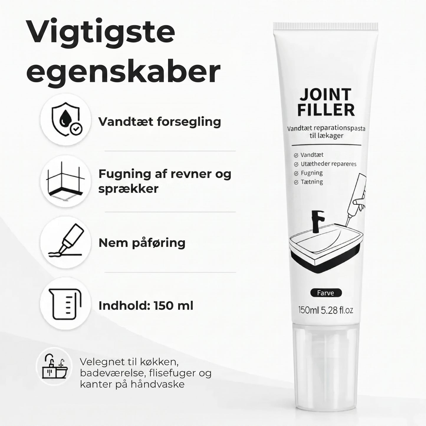Vandtæt fugemasse i presseslange