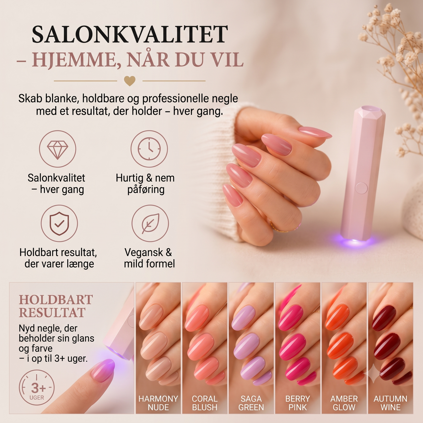 SalonPen 3-i-1 gelpennesæt med UV-LED-lampe (6 stk.)