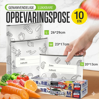 Genanvendelige alu-folie friskhedsposer med sikkerhedslukning – 10 stk. pr. sæt