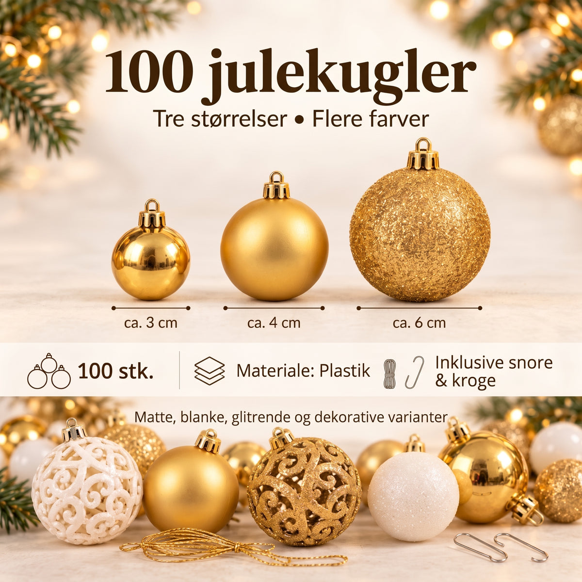 Sæt med 100 julekugler til juletræet