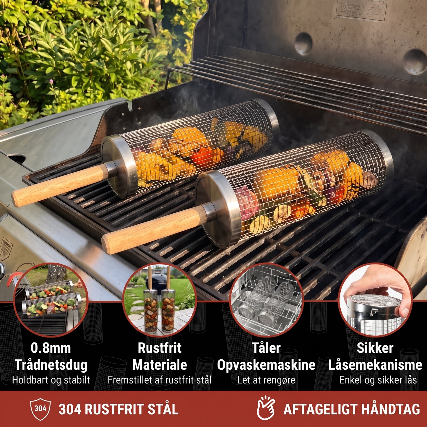 Risteformet grillkurv i rustfrit stål
