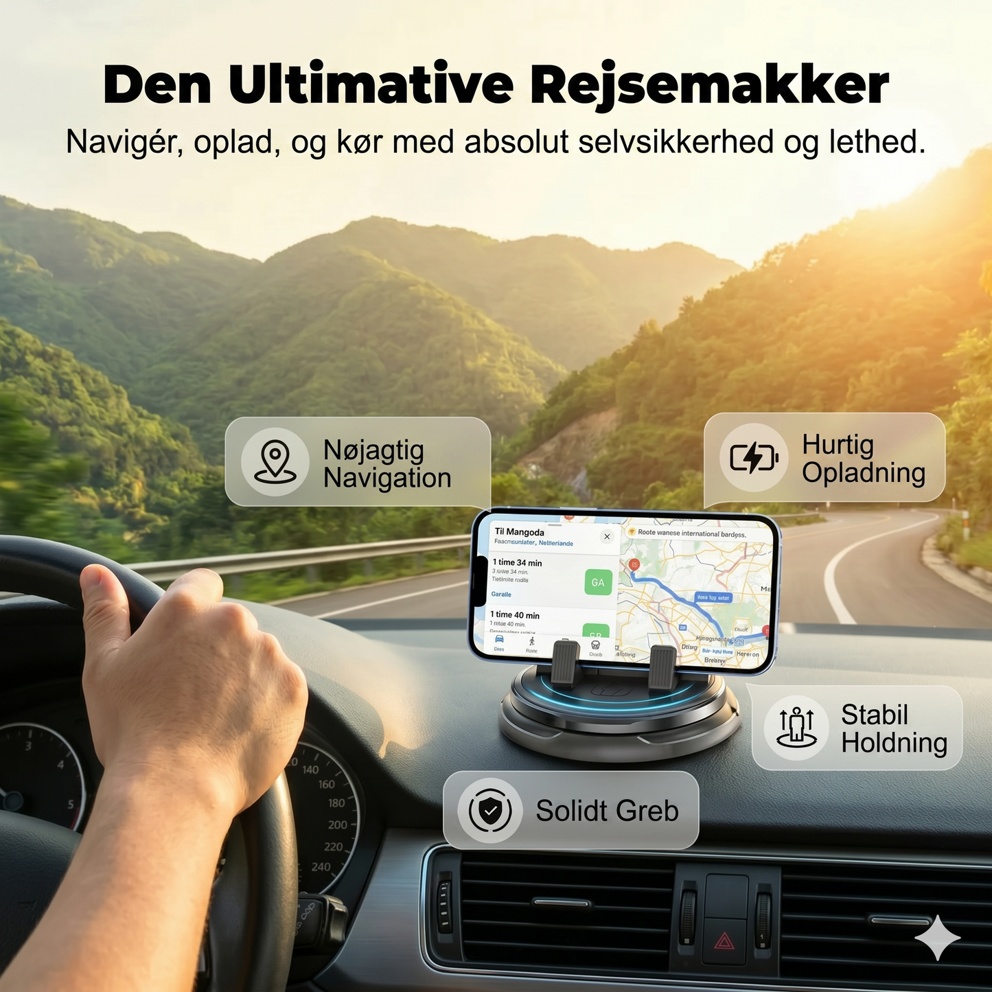 360° drejbar telefonholder til instrumentbrættet