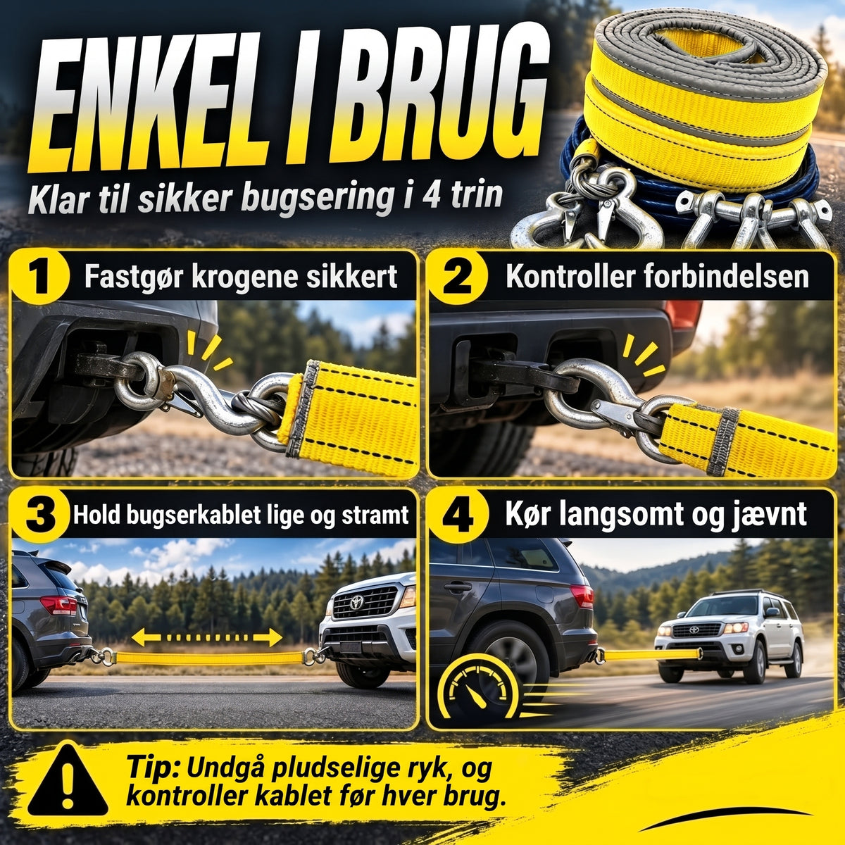 Trækrem 8 ton 4 meter med U-formede sjækelkroge