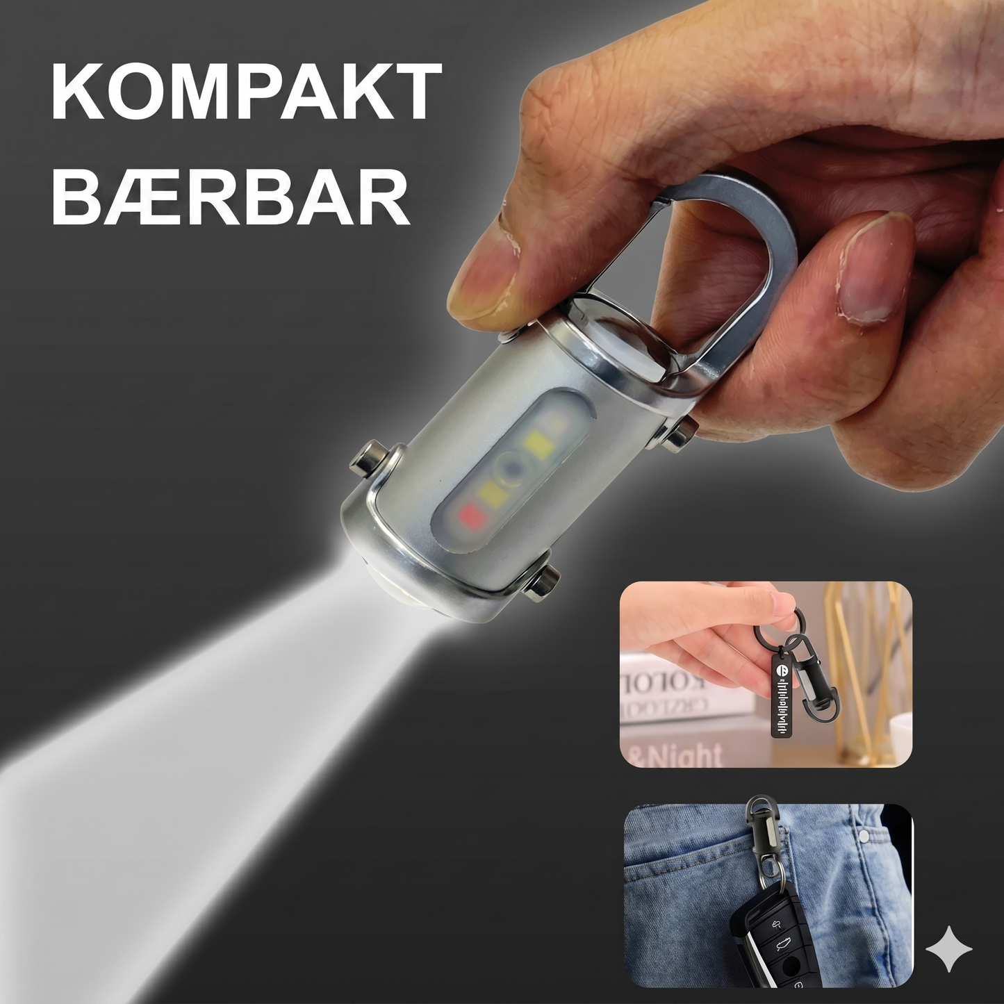 Superstærk mini-nøgleringslygte, vandtæt
