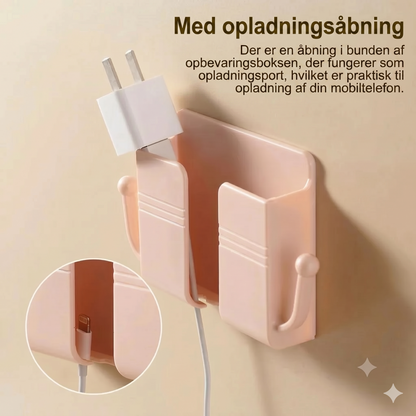 Vægholder til fjernbetjening og mobiltelefonstik