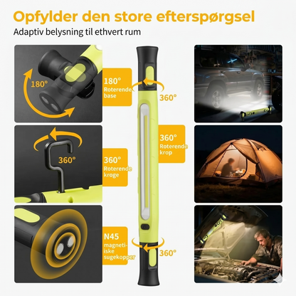 Genopladelig arbejdslysstang – 3000LM, IPX4 vandtæt & 360° krog!