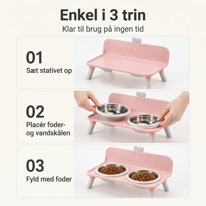 Hævet dobbelt foderskål til katte og hunde med skåle i rustfrit stål