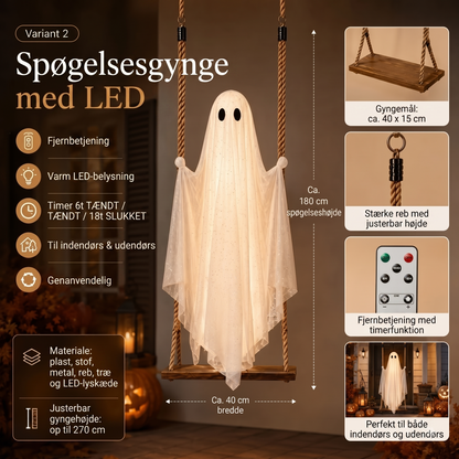 Hængende spøgelsesgynge med LED-belysning til Halloween