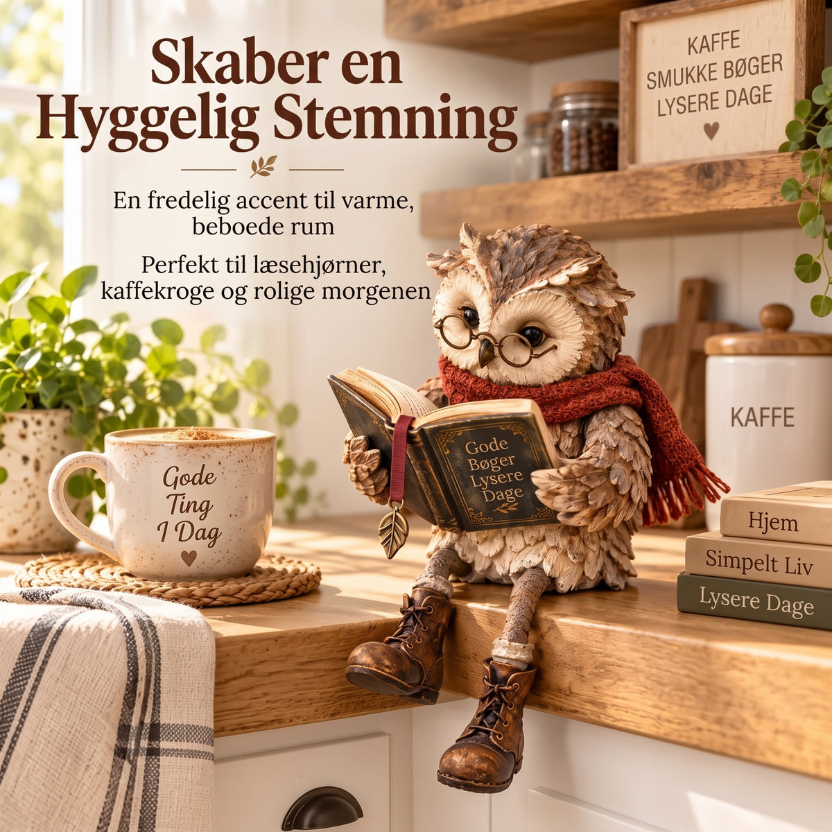 Læsende uglefigur til boligindretning