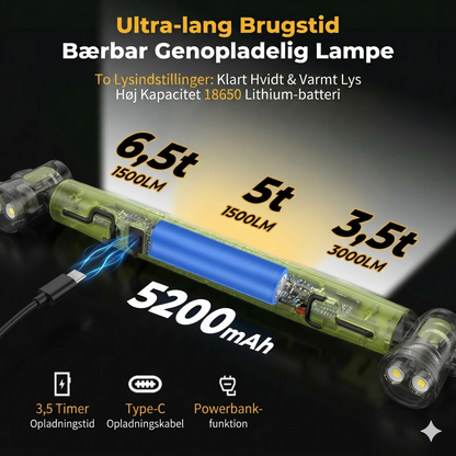 Genopladelig arbejdslysstang – 3000LM, IPX4 vandtæt & 360° krog!