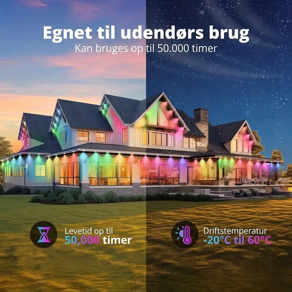 Smart RGB-lyskæde til udendørs brug med appstyring