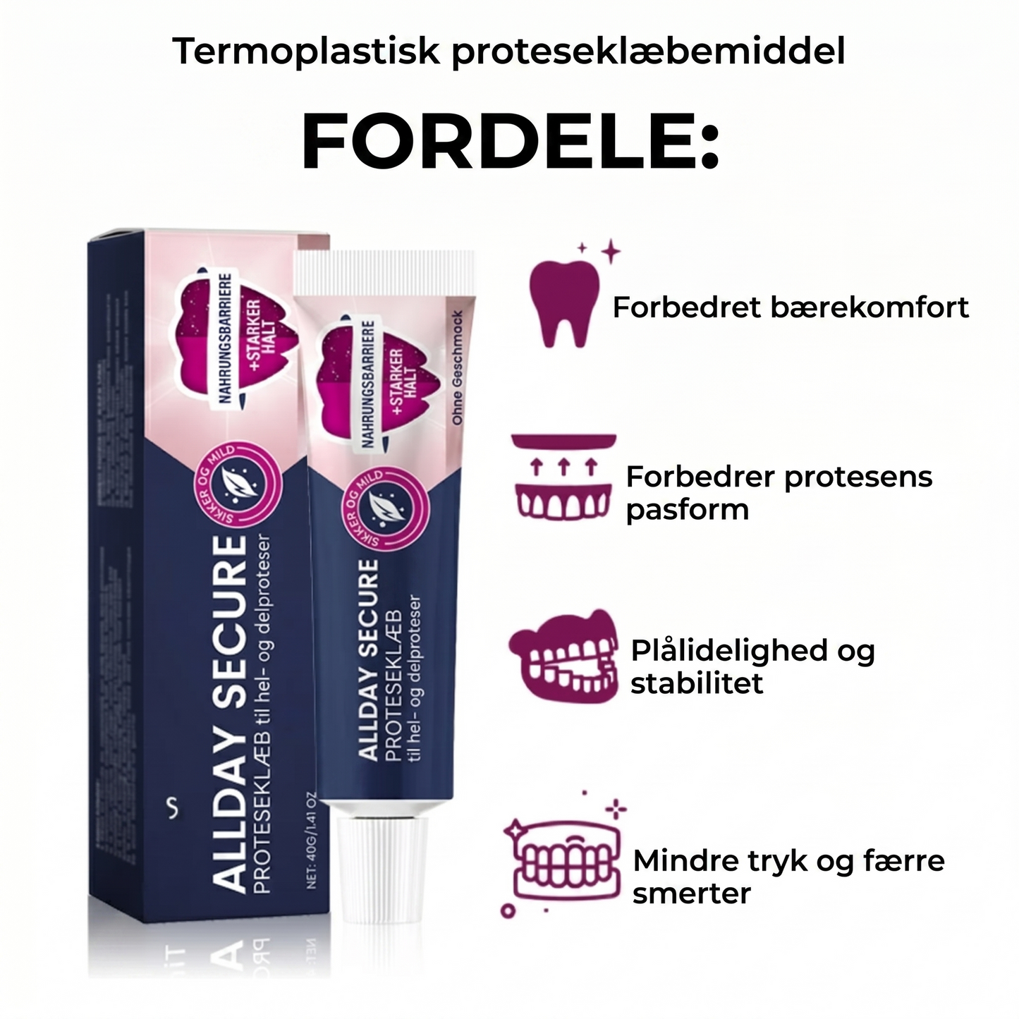 Allday Secure – stærk proteseklæber