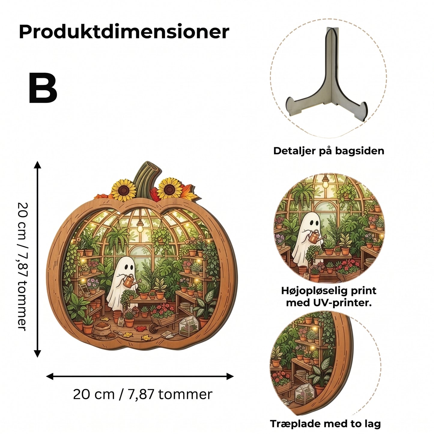 Halloween græskardekoration i træ med LED