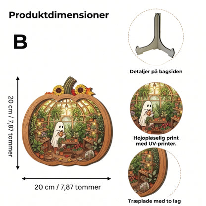 Halloween græskardekoration i træ med LED