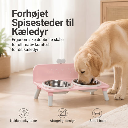 Hævet dobbelt foderskål til katte og hunde med skåle i rustfrit stål